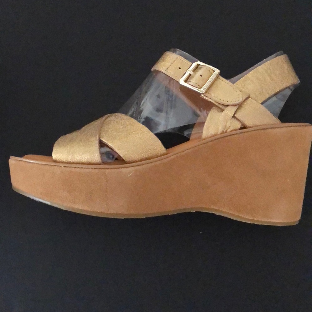 Kork Ease Ava Gold Leather Wedge Sandals